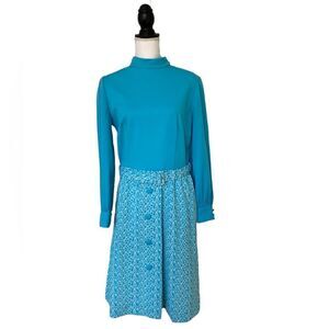 Vintage Mad Men 60s Turquoise Blue Secretary Dress